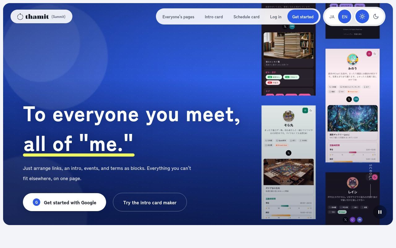 Homepage screenshot of thamit.app