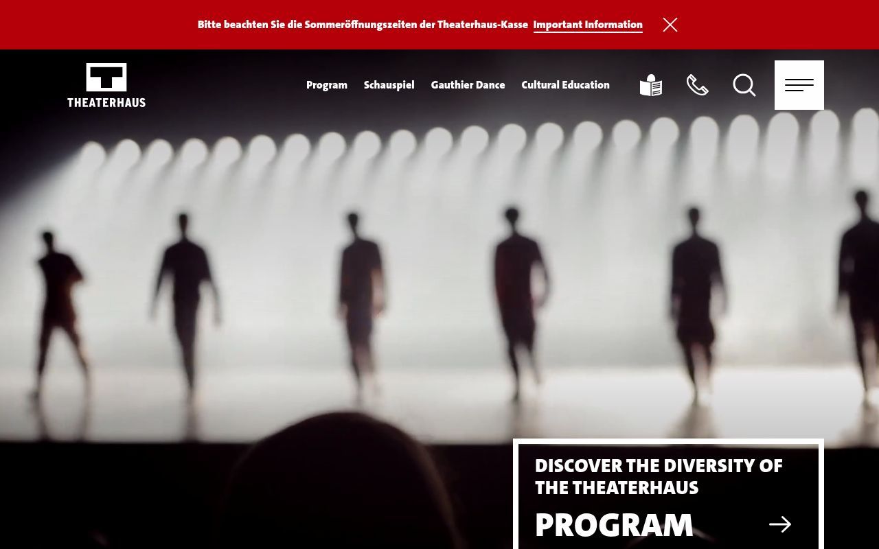 Homepage screenshot of theaterhaus.com