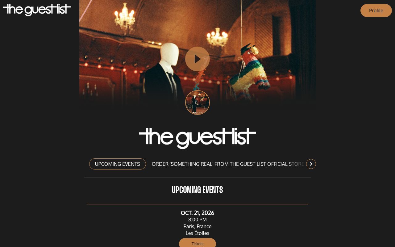 Homepage screenshot of theguestlist.os.fan