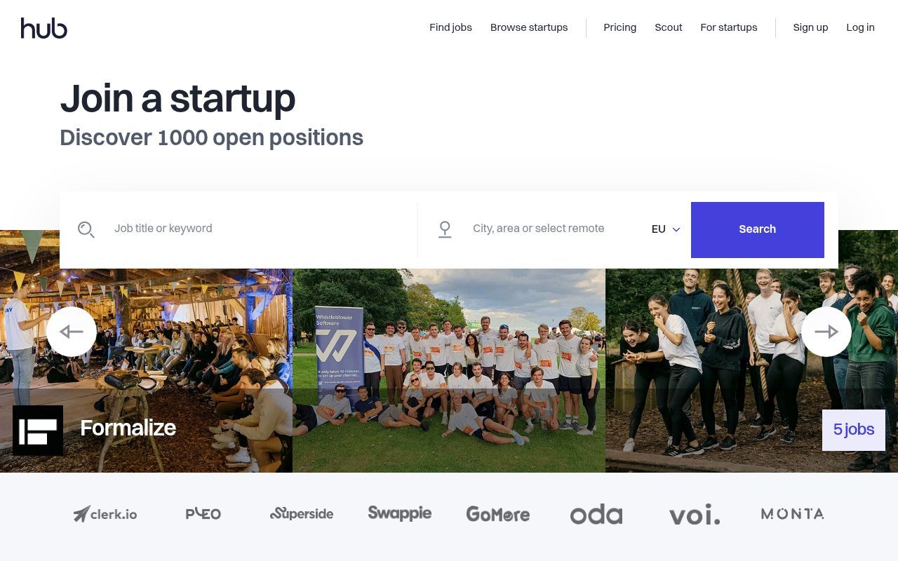 Homepage screenshot of thehub.io