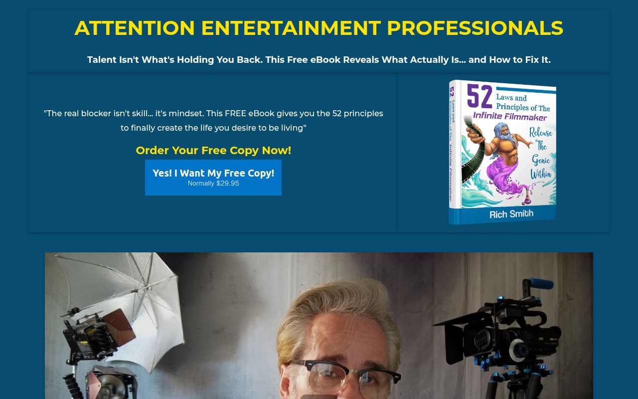 Homepage screenshot of theinfinitefilmmaker.com