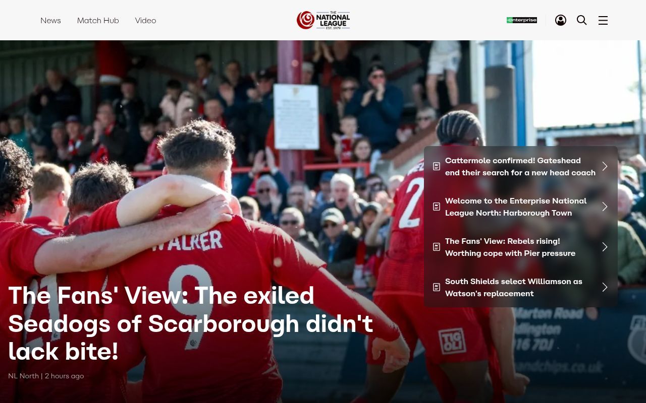Homepage screenshot of thenationalleague.org.uk