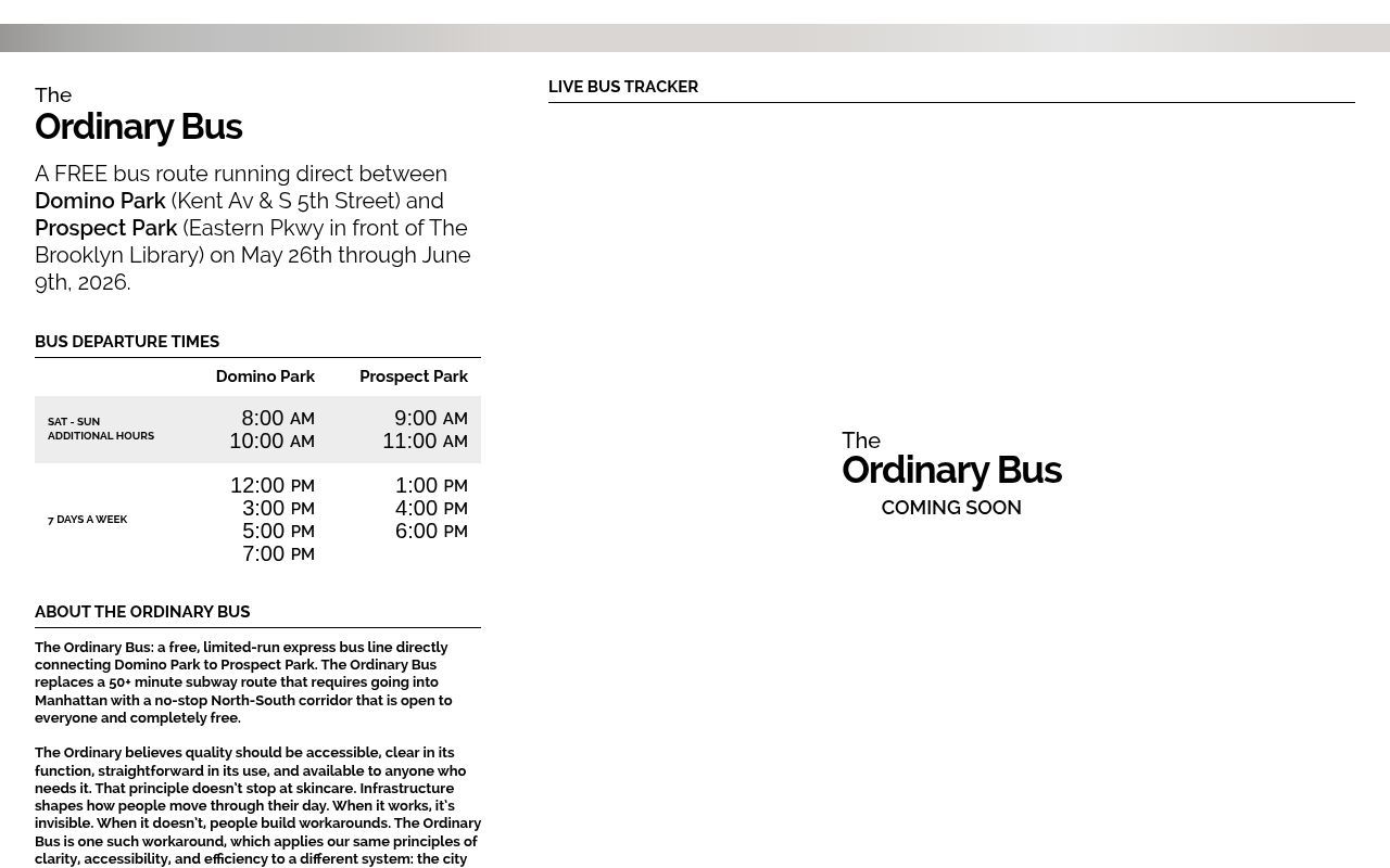 Homepage screenshot of theordinarybus.com