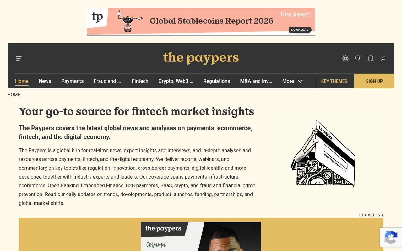 Homepage screenshot of thepaypers.com