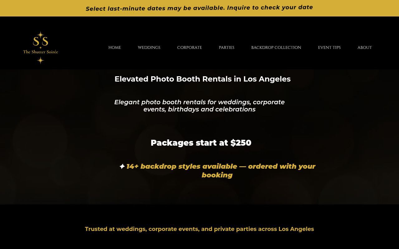 Homepage screenshot of theshuttersoiree.com
