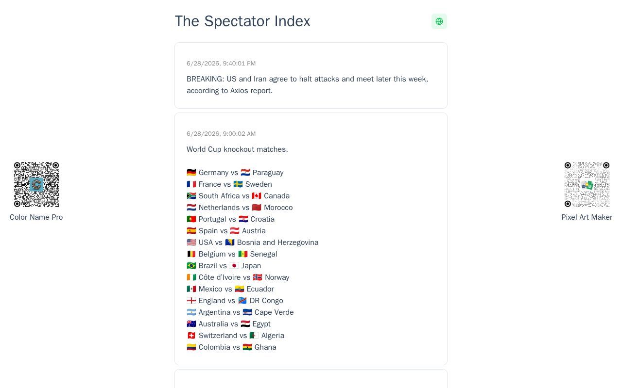 Homepage screenshot of thespectatorindex.com