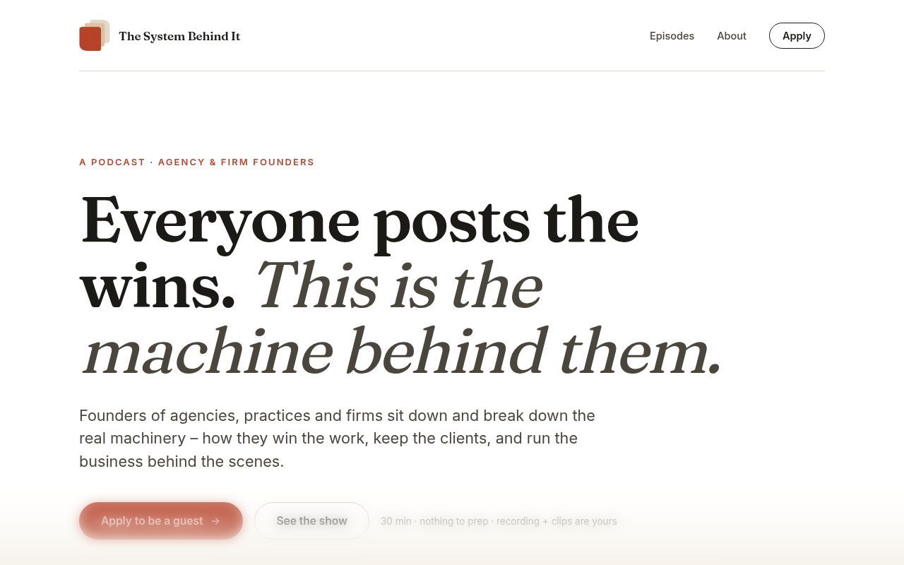 Homepage screenshot of thesystembehindit.com