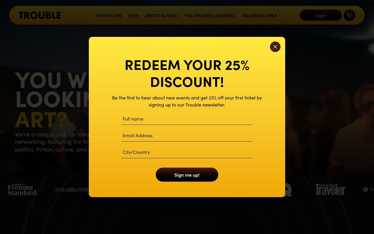 Homepage screenshot of thetroubleclub.com