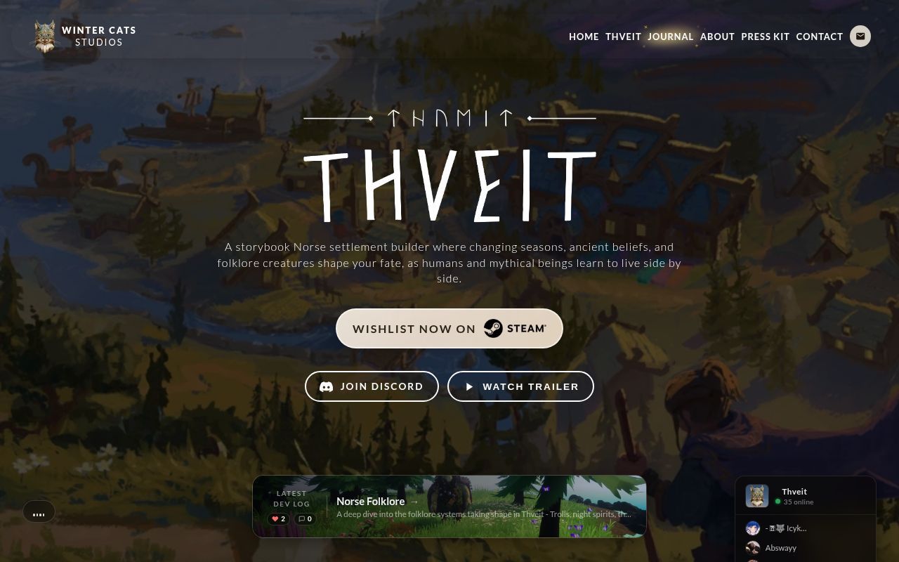 Homepage screenshot of thewintercats.com