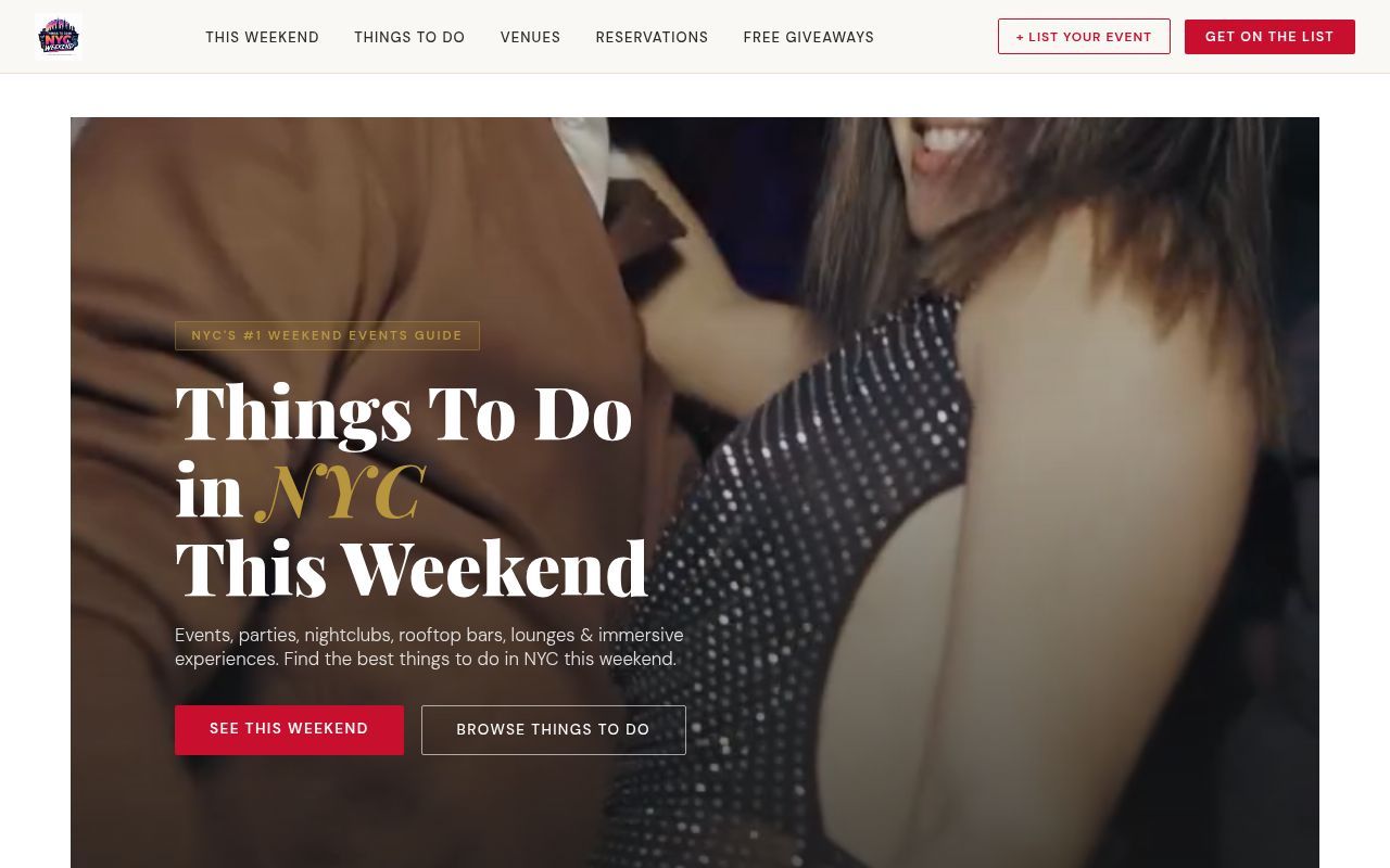 Homepage screenshot of thingstodoinnycweekend.com