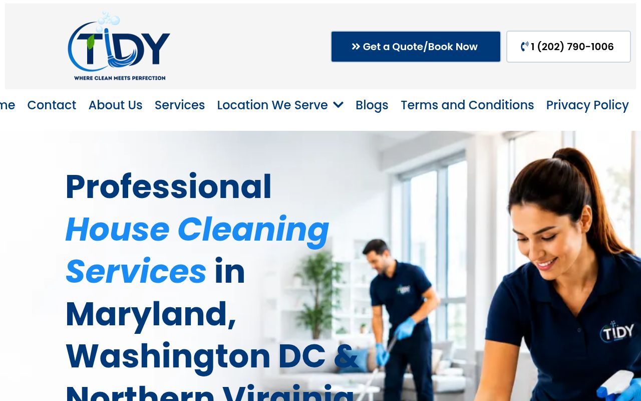 Homepage screenshot of tidyhousekeepers.com