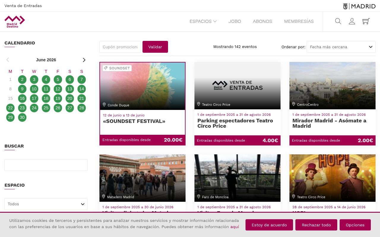 Homepage screenshot of tienda.madrid-destino.com