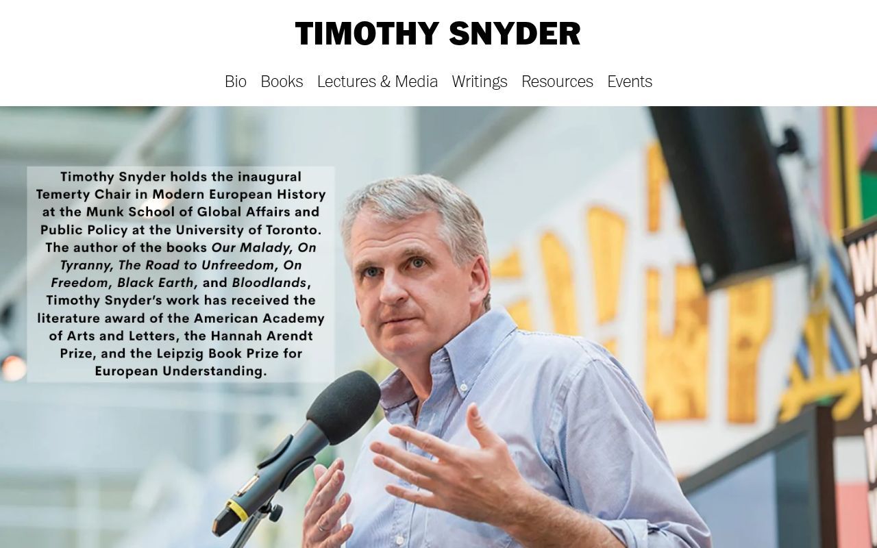 Homepage screenshot of timothysnyder.org