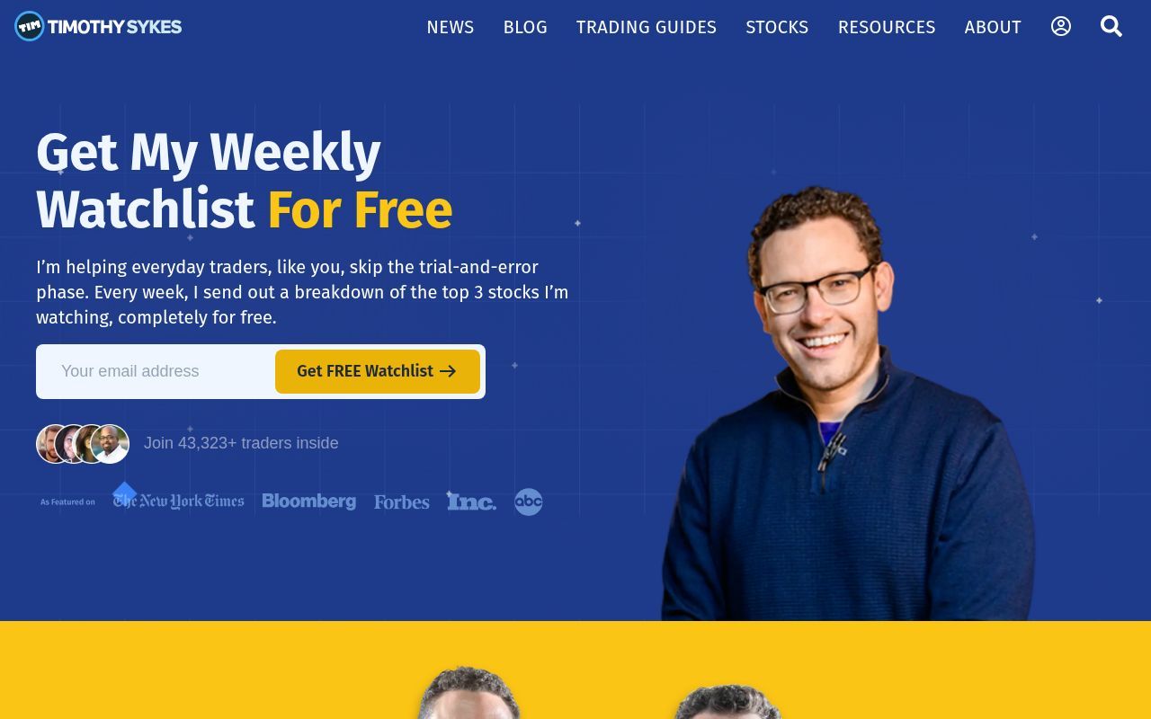 Homepage screenshot of timothysykes.com