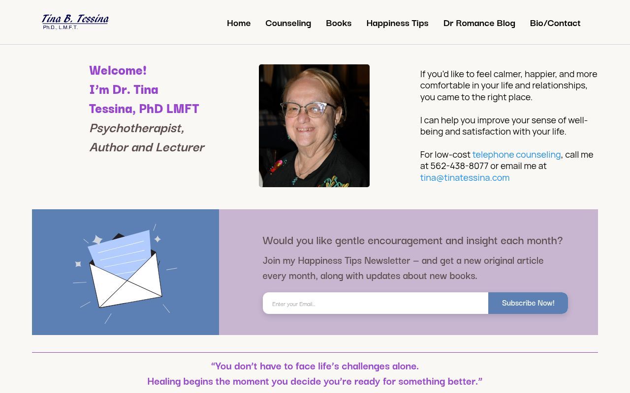 Homepage screenshot of tinatessina.com
