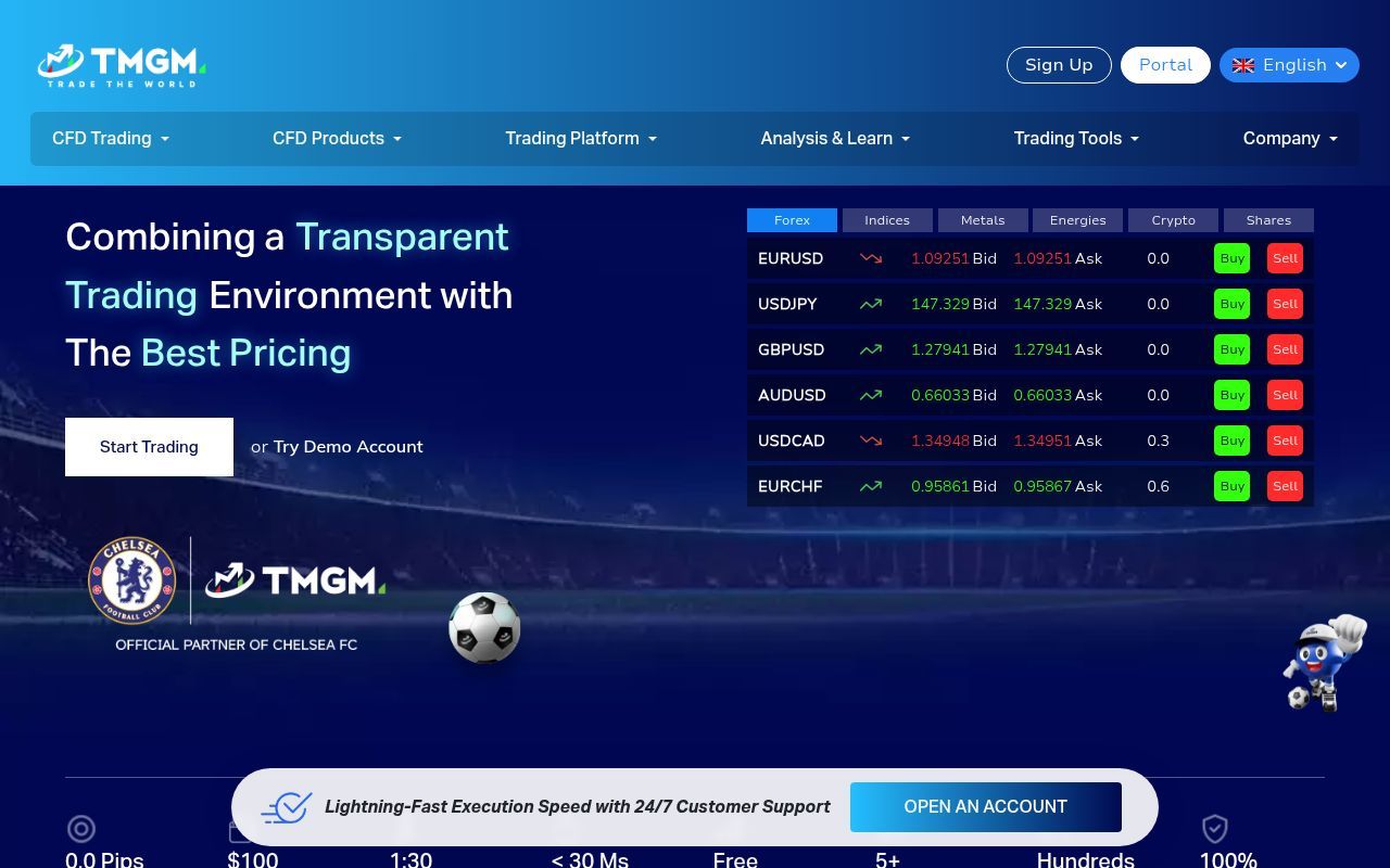 Homepage screenshot of tmgm.com