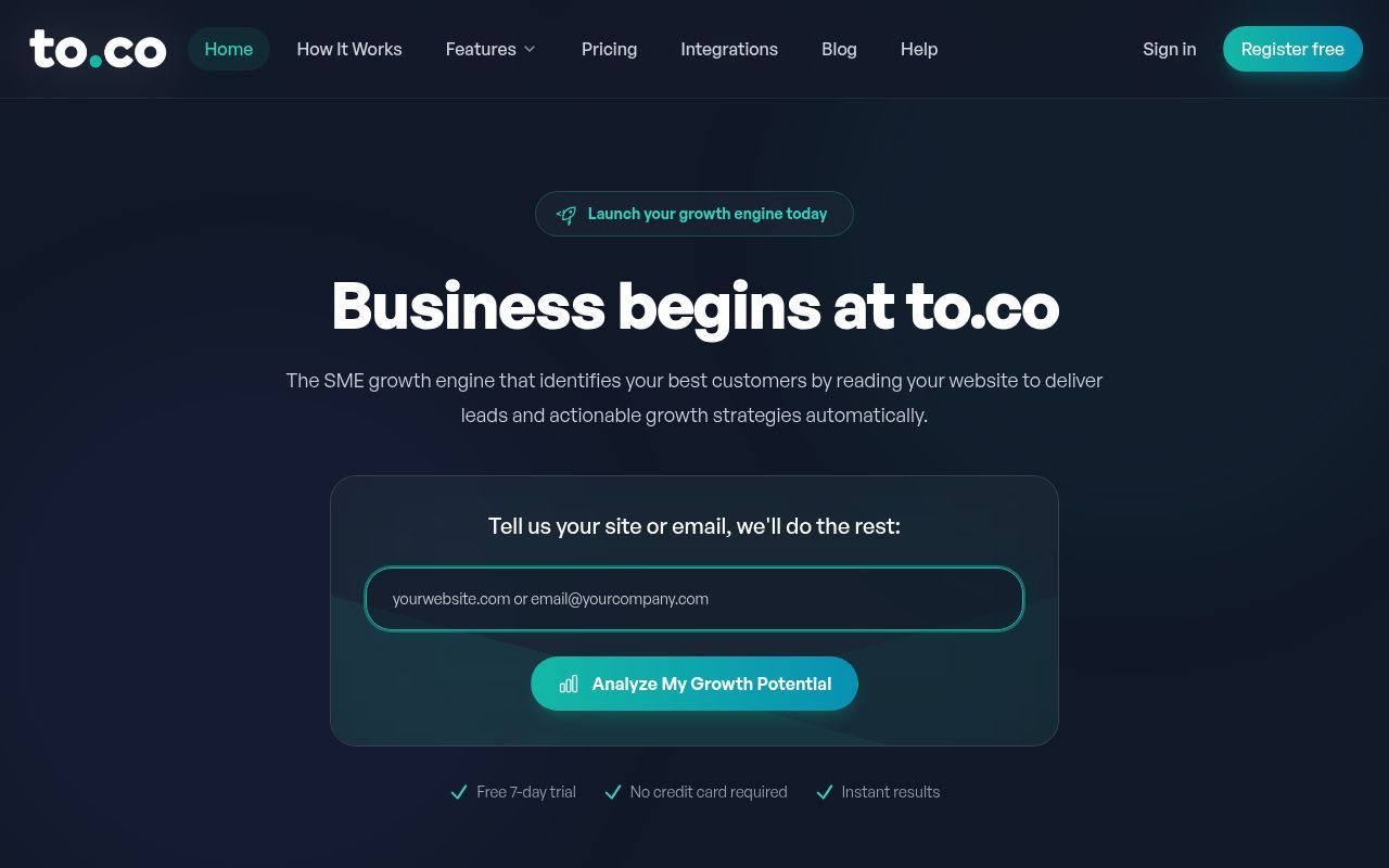 Homepage screenshot of to.co
