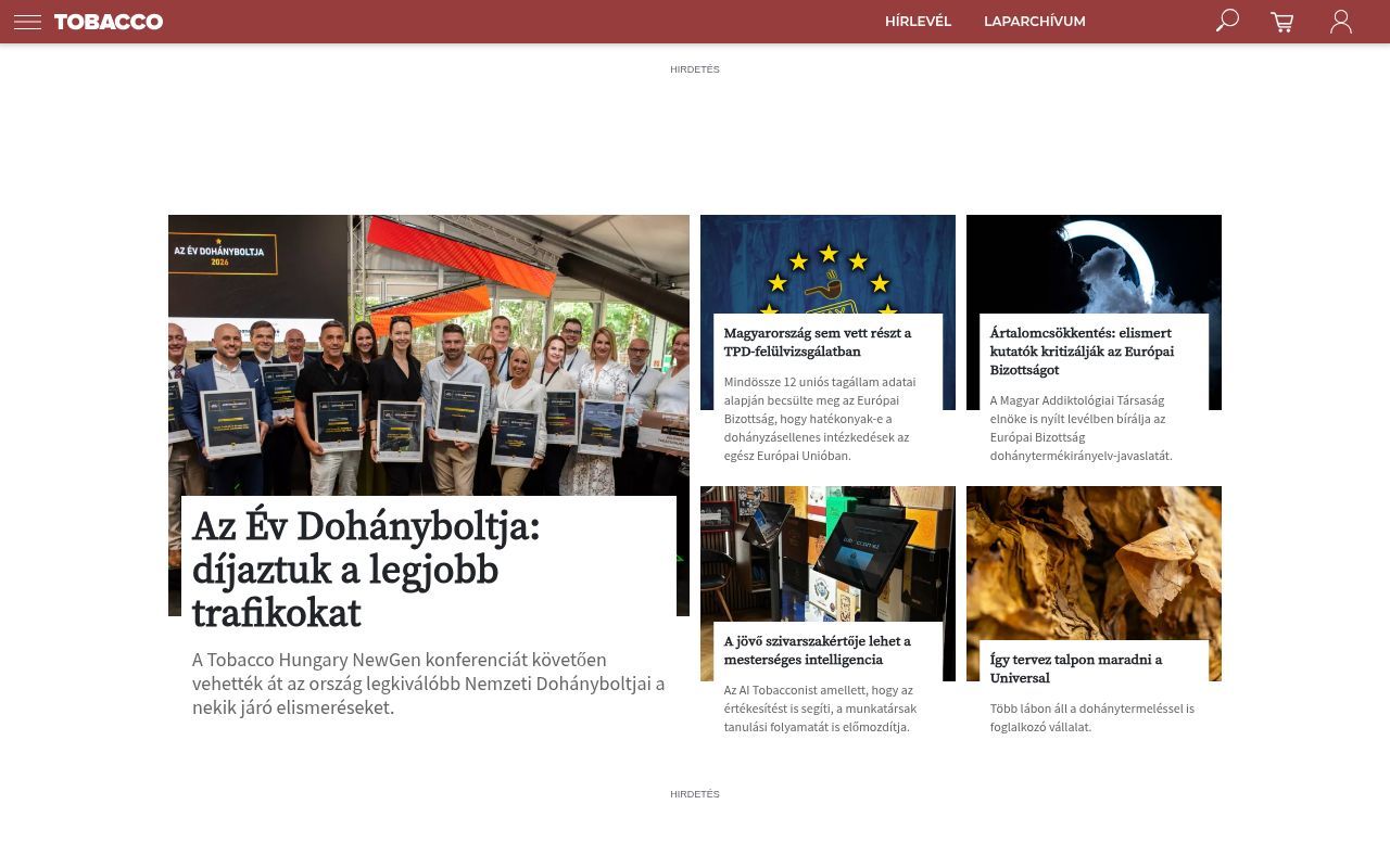 Homepage screenshot of tobaccomagazin.hu