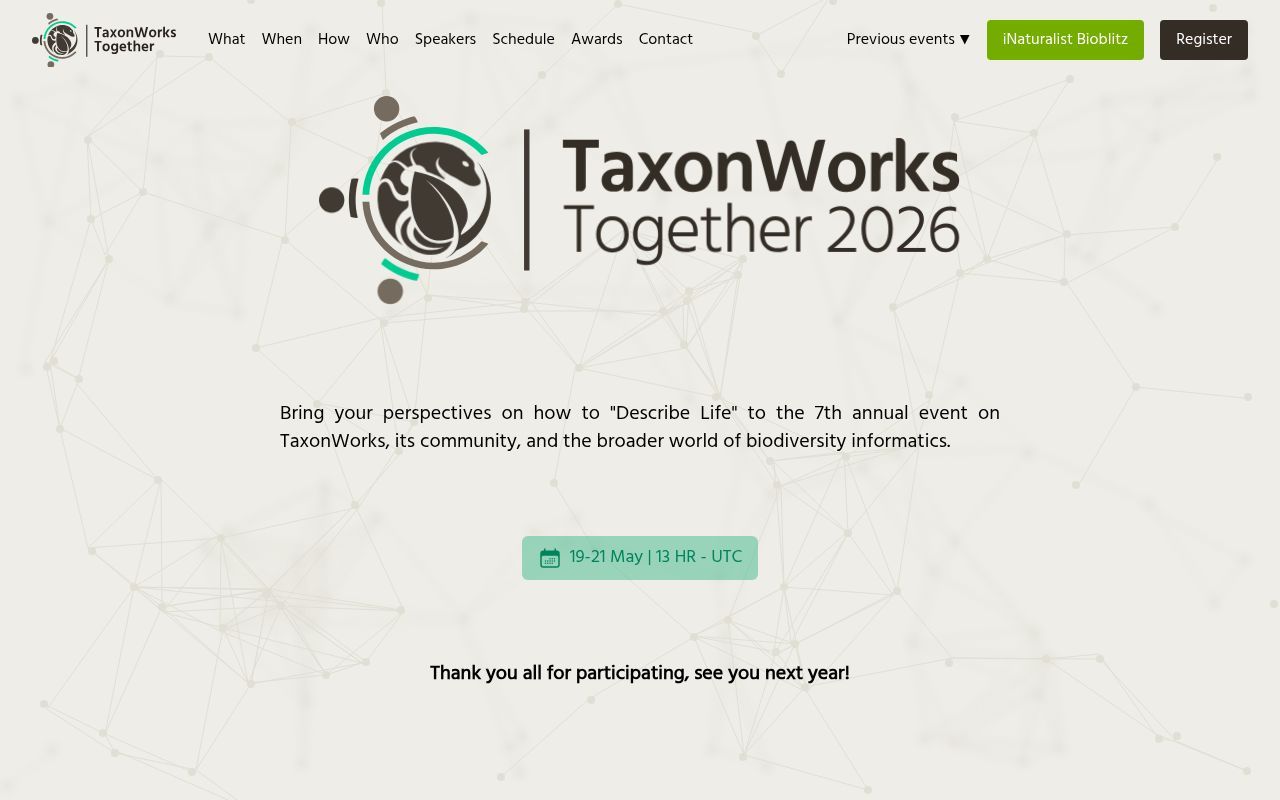 Homepage screenshot of together.taxonworks.org