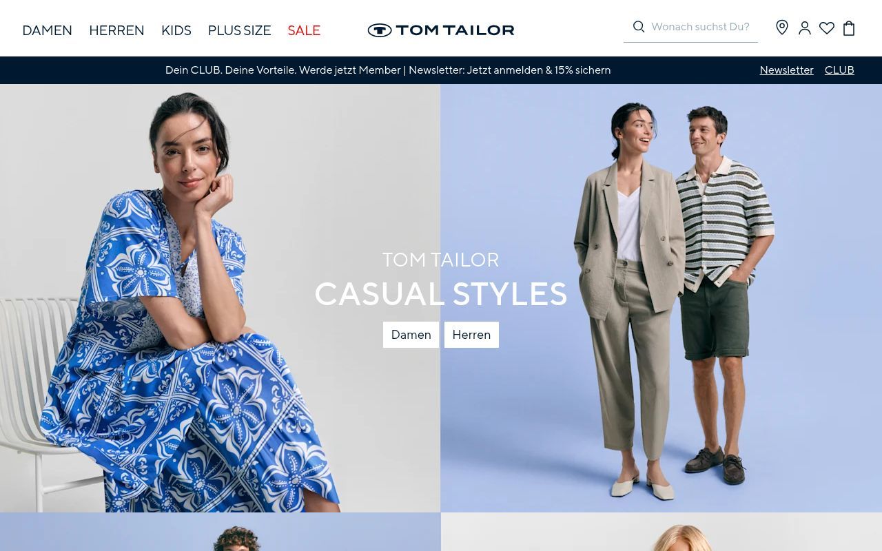 Homepage screenshot of tom-tailor.de