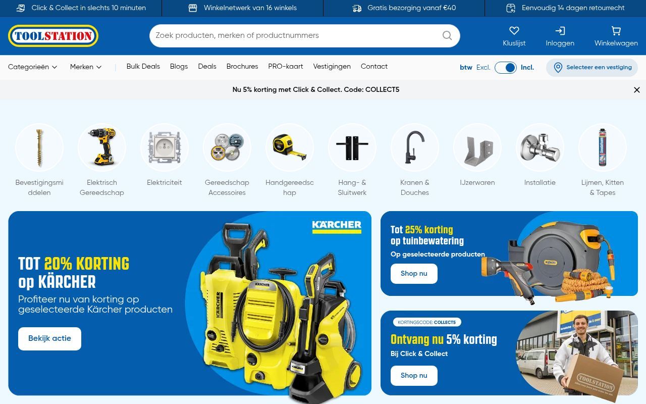 Homepage screenshot of toolstation.be