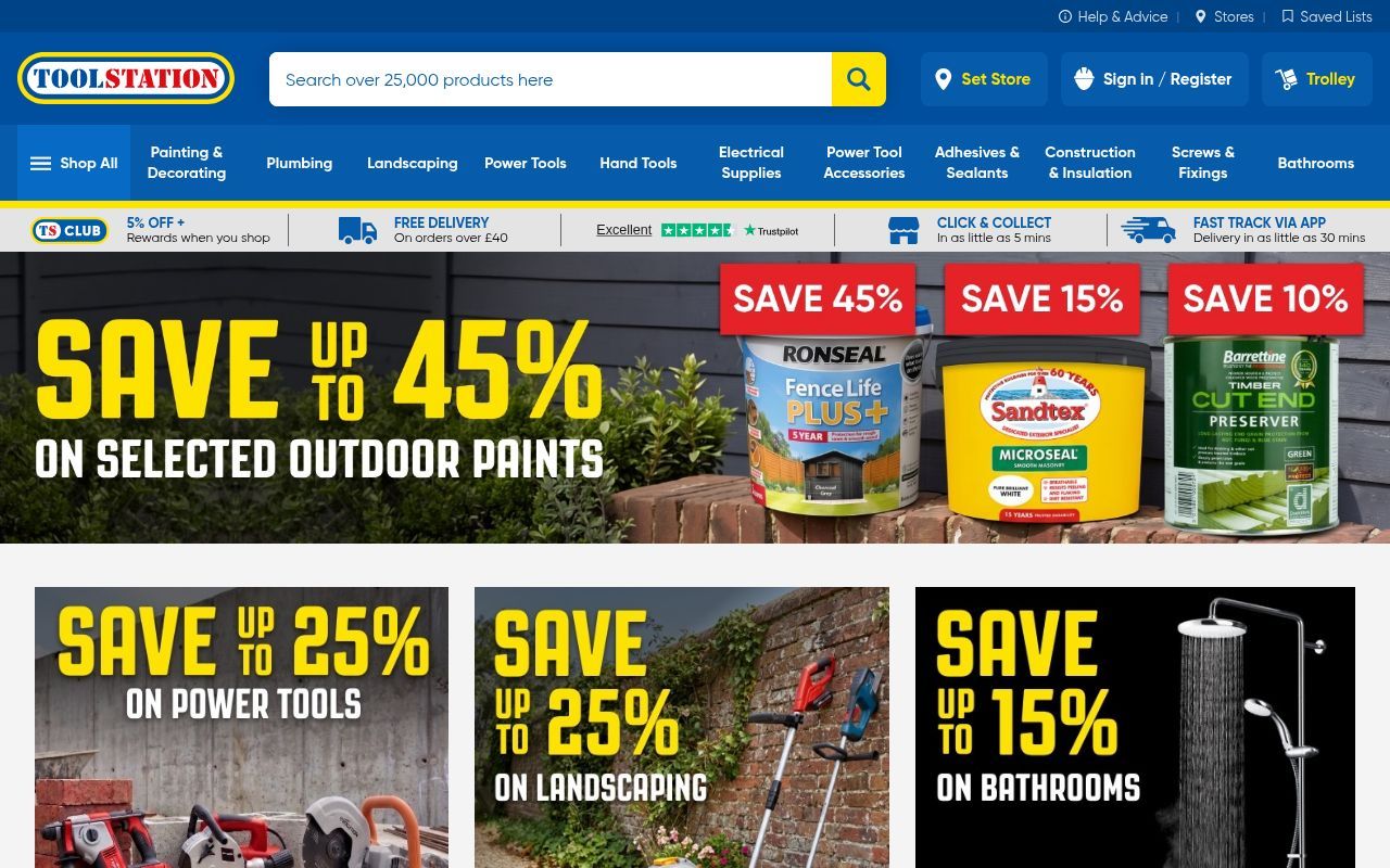 Homepage screenshot of toolstation.com