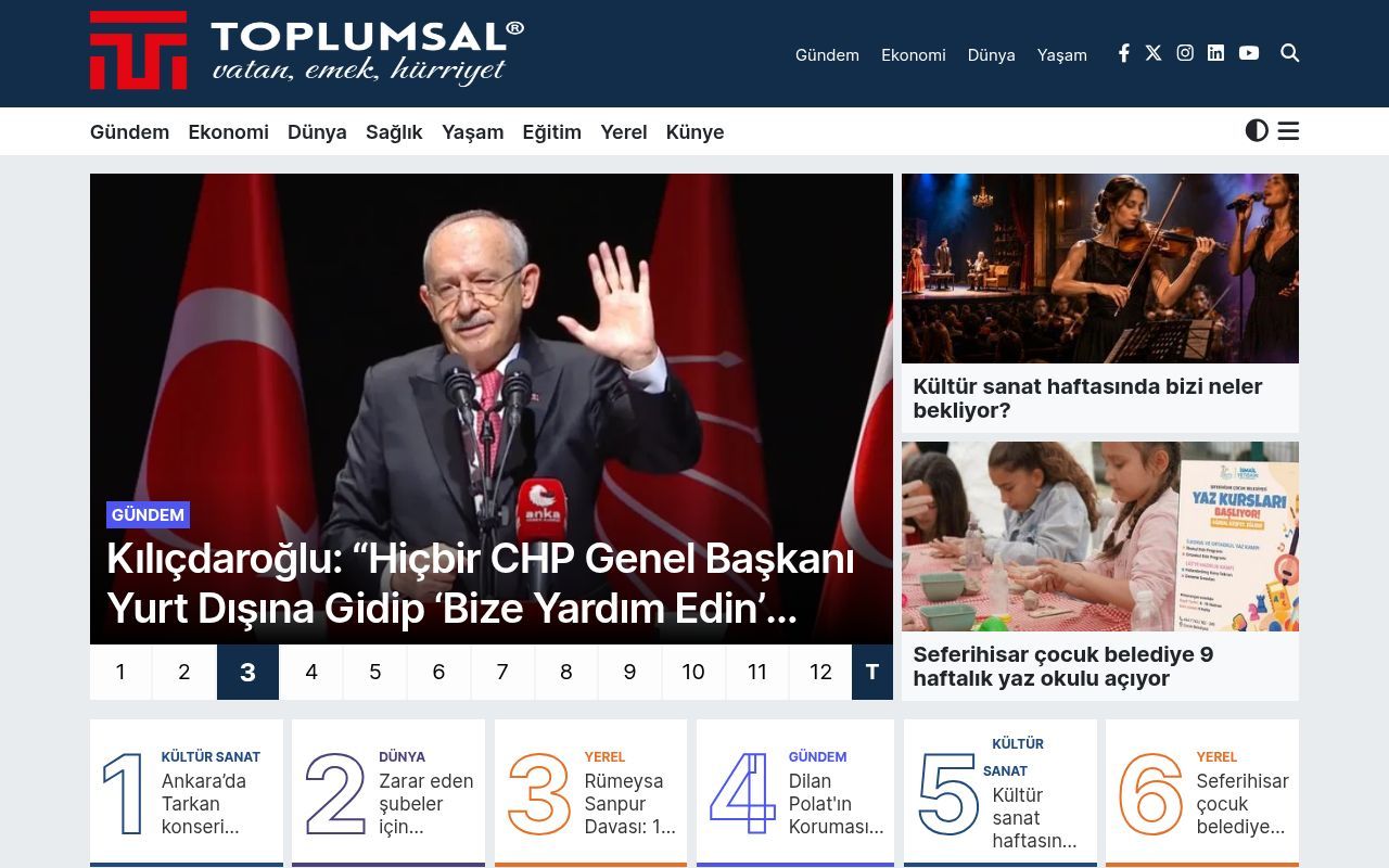 Homepage screenshot of toplumsal.com.tr