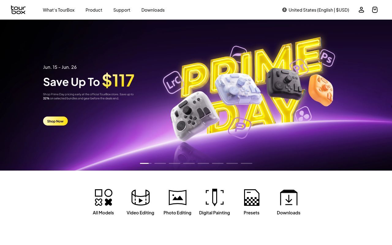 Homepage screenshot of tourboxtech.com