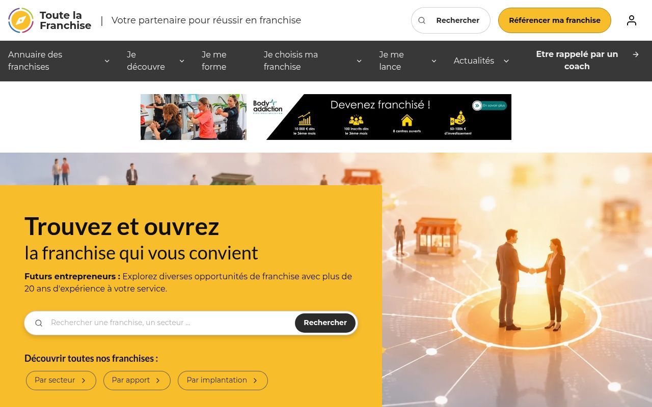 Homepage screenshot of toute-la-franchise.com