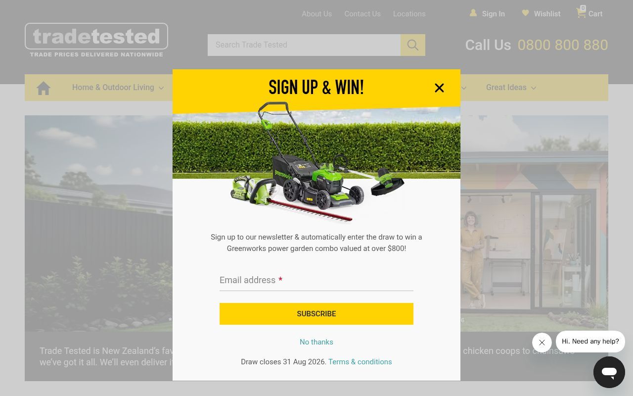 Homepage screenshot of tradetested.co.nz