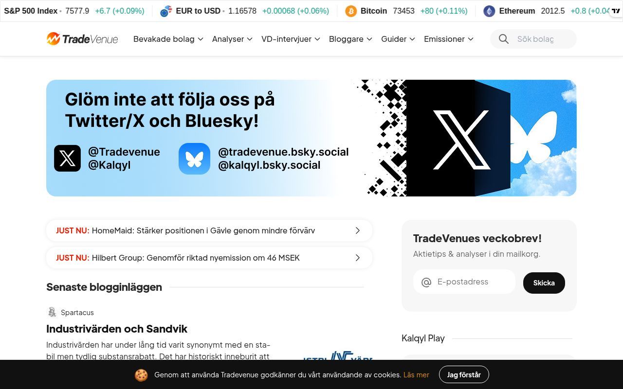 Homepage screenshot of tradevenue.se