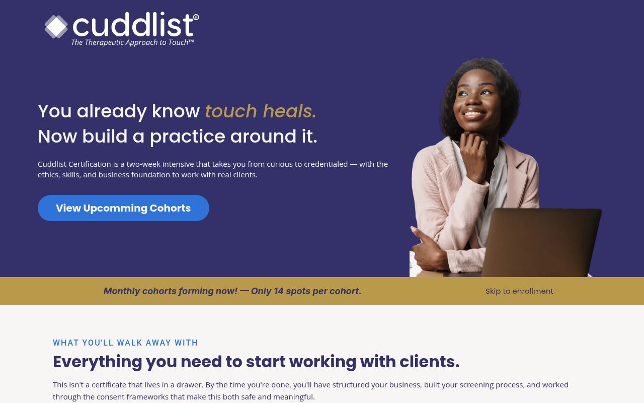 Homepage screenshot of training.cuddlist.com