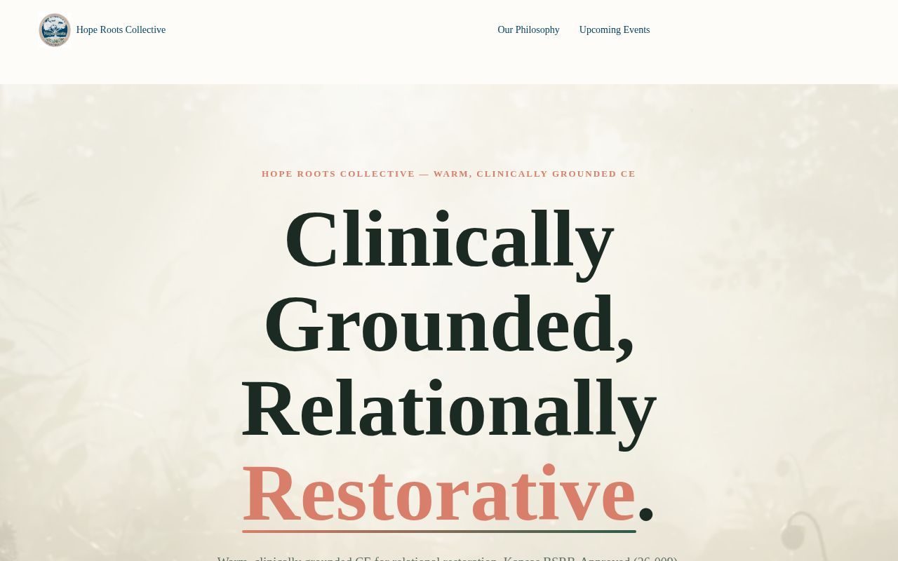 Homepage screenshot of training.hoperootscollective.com