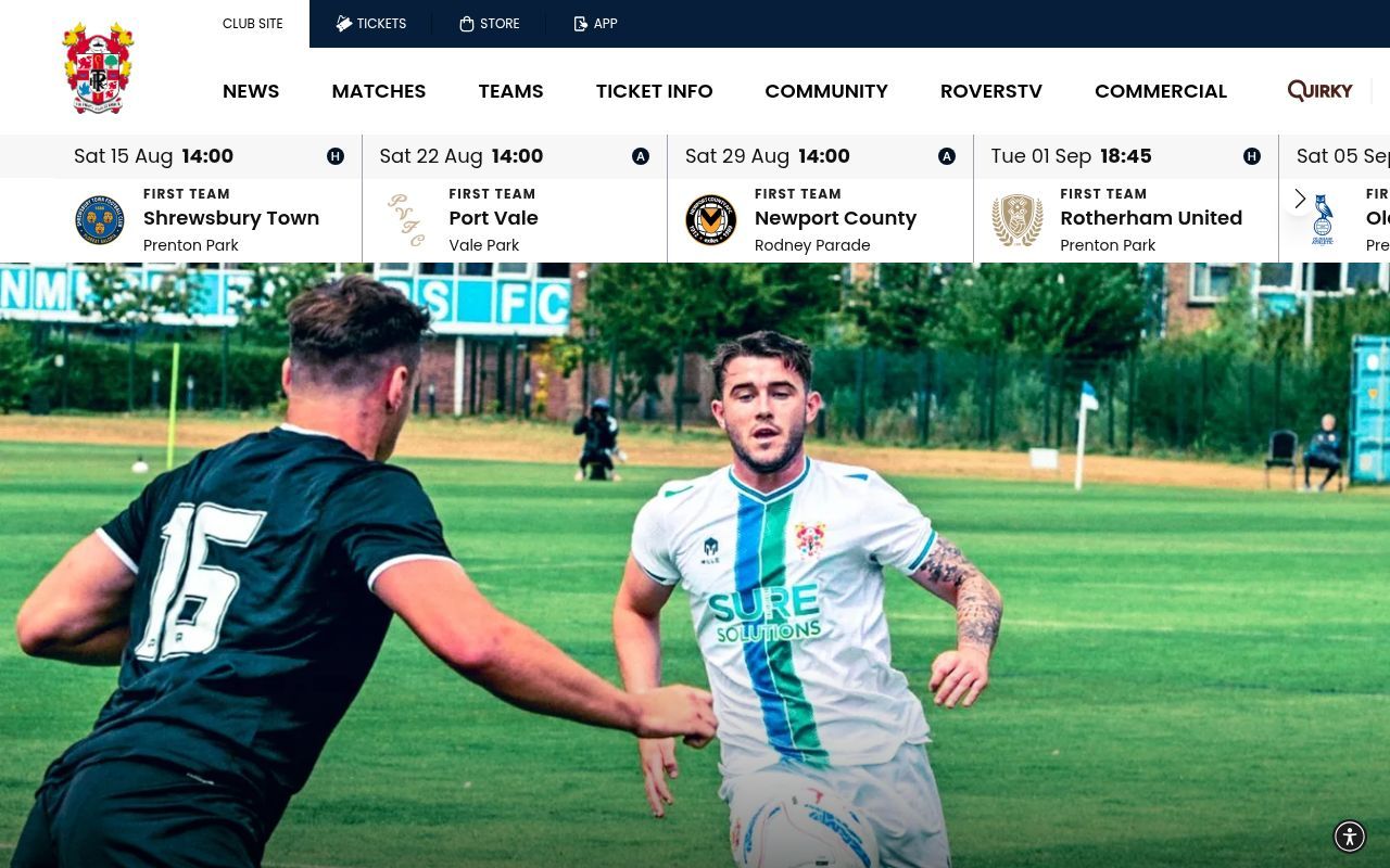 Homepage screenshot of tranmererovers.co.uk