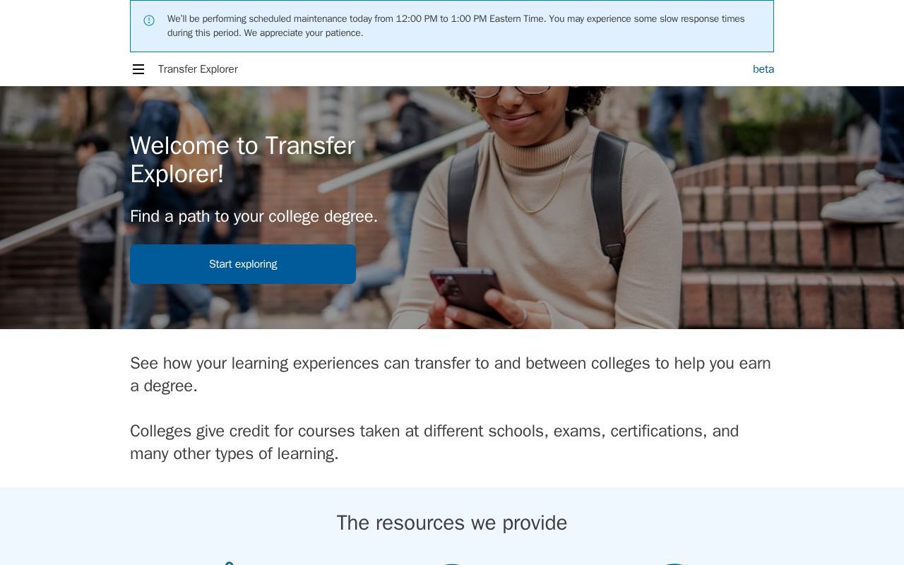 Homepage screenshot of transferexplorer.org