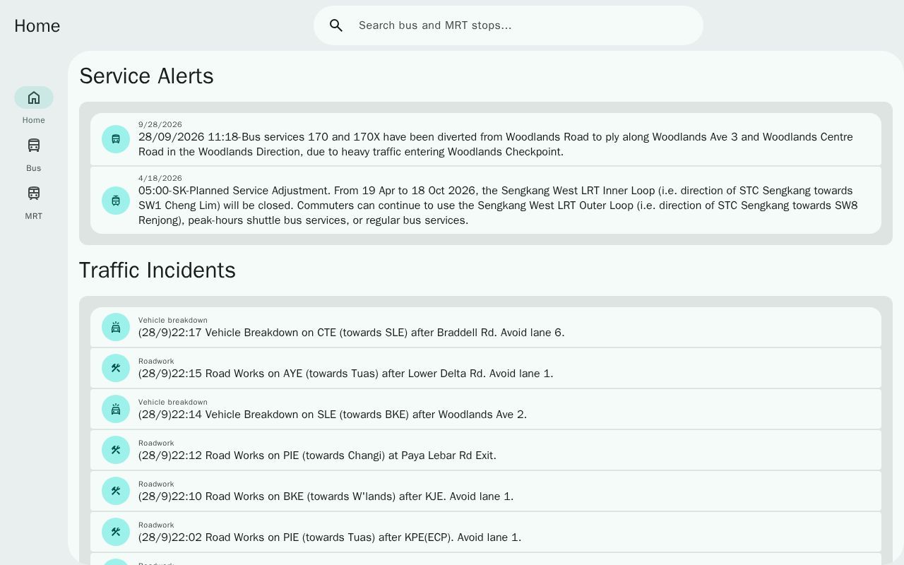 Homepage screenshot of transitsg.ingstudios.dev