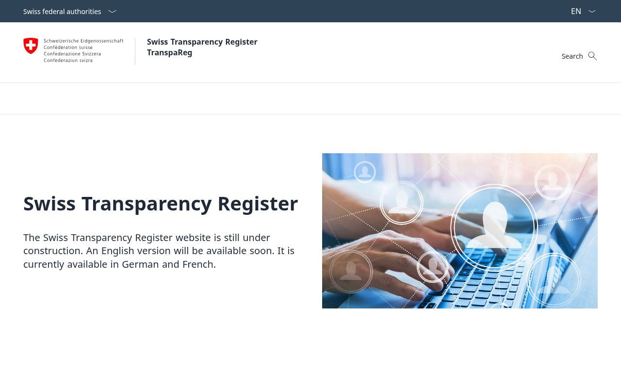 Homepage screenshot of transpareg.admin.ch