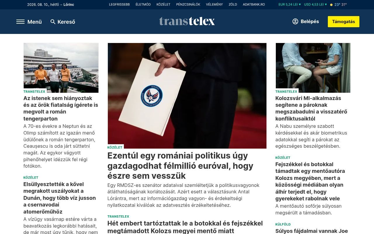 Homepage screenshot of transtelex.ro