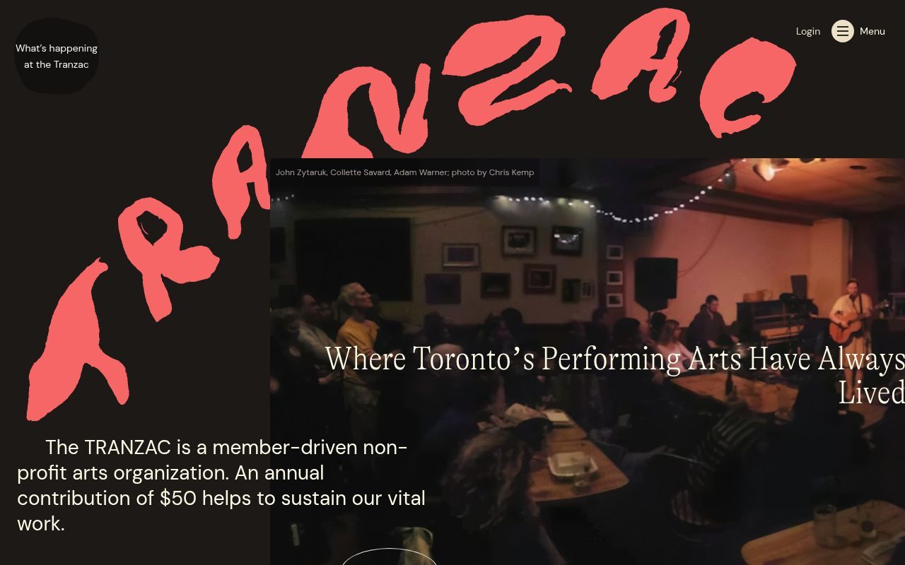 Homepage screenshot of tranzac.org