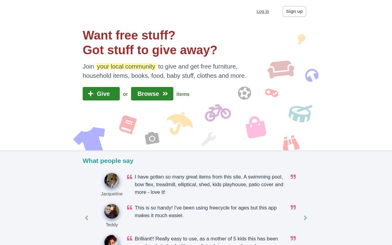 Homepage screenshot of trashnothing.com
