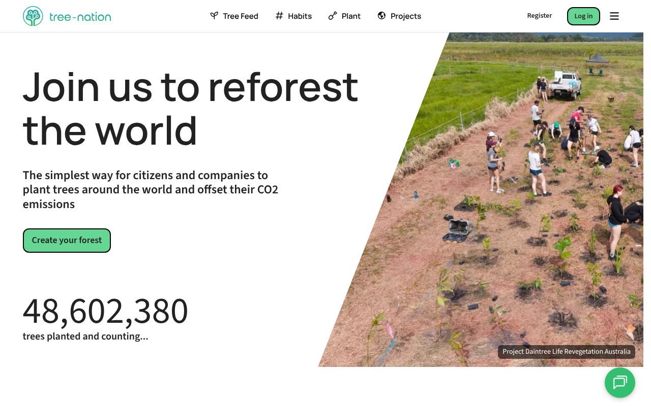 Homepage screenshot of tree-nation.com