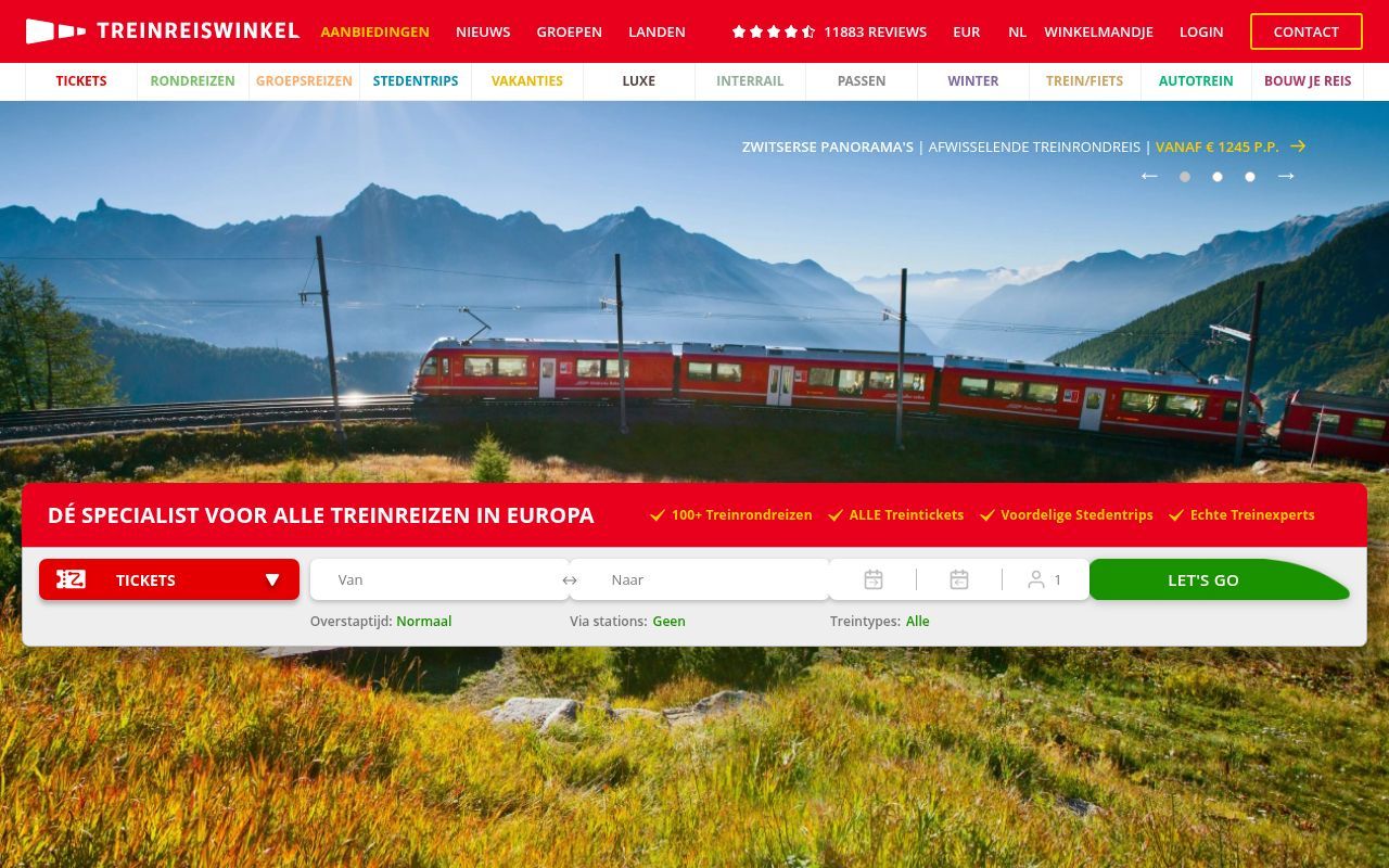 Homepage screenshot of treinreiswinkel.nl