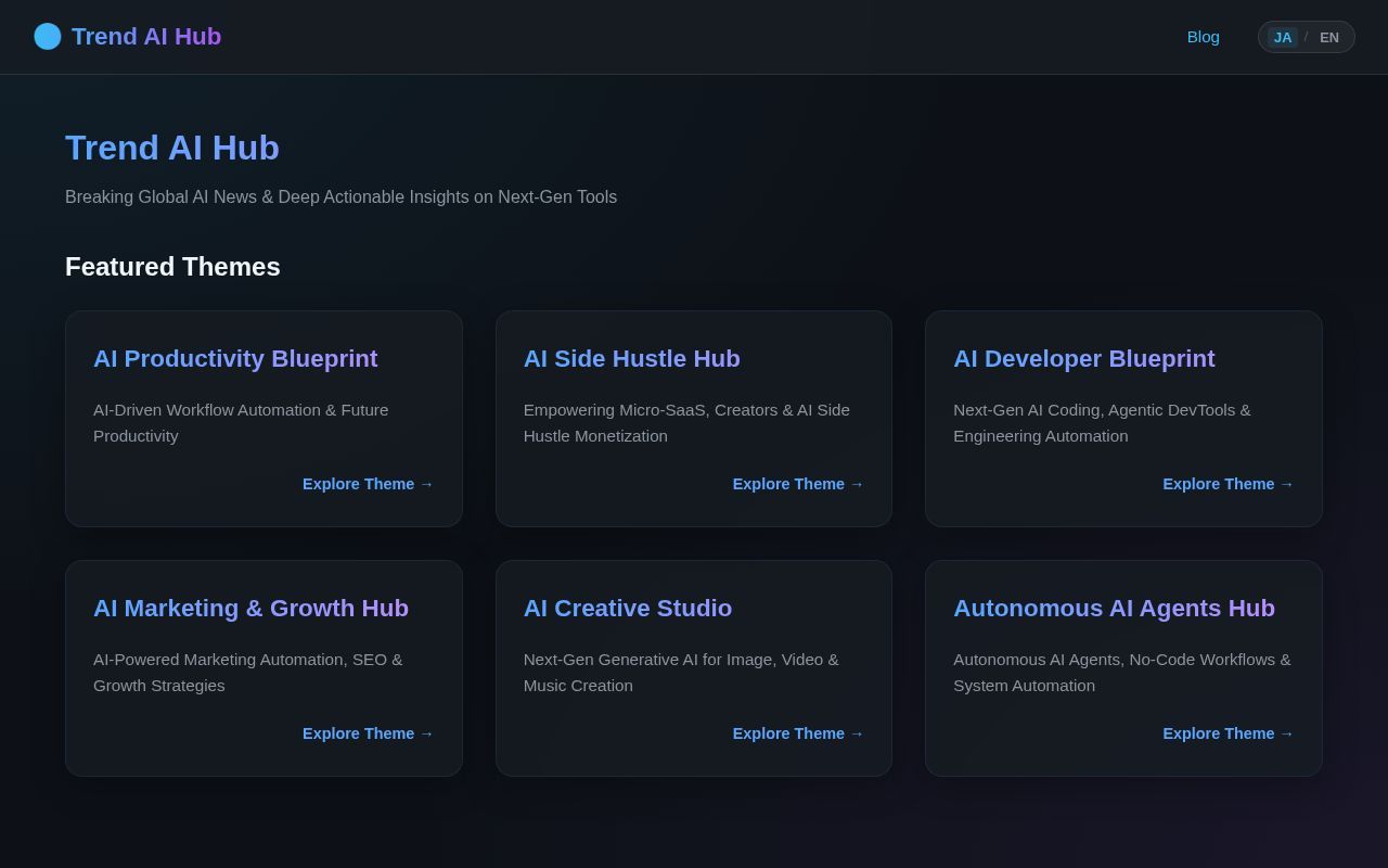 Homepage screenshot of trend-ai-hub.com
