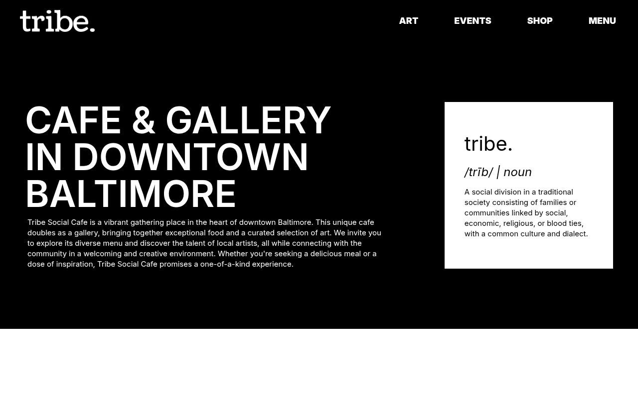Homepage screenshot of tribesocialcafe.com