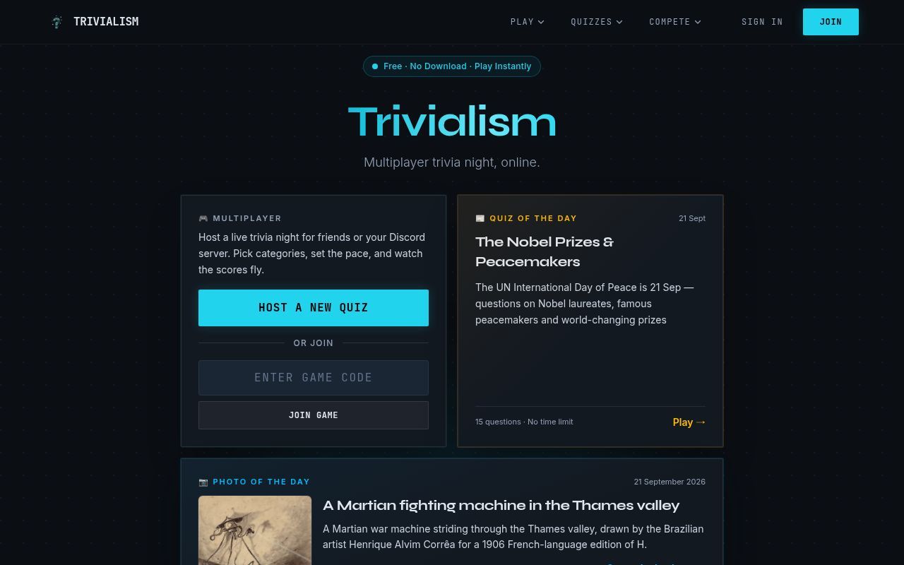 Homepage screenshot of trivialism.com