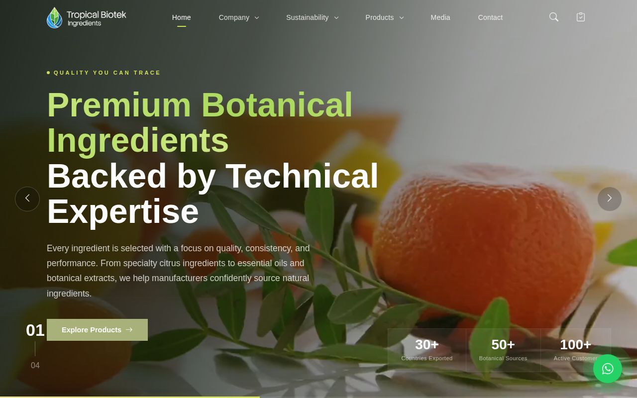 Homepage screenshot of tropicalbiotek.com