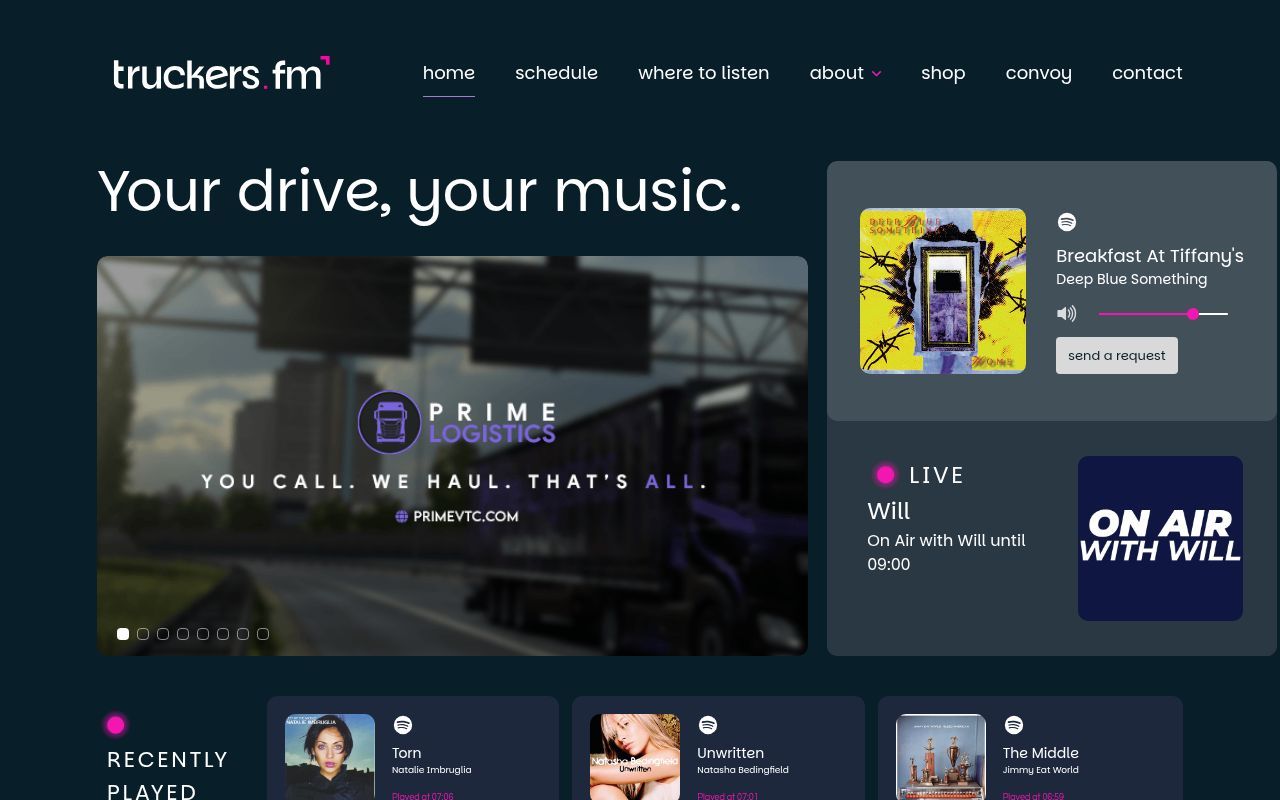 Homepage screenshot of truckers.fm