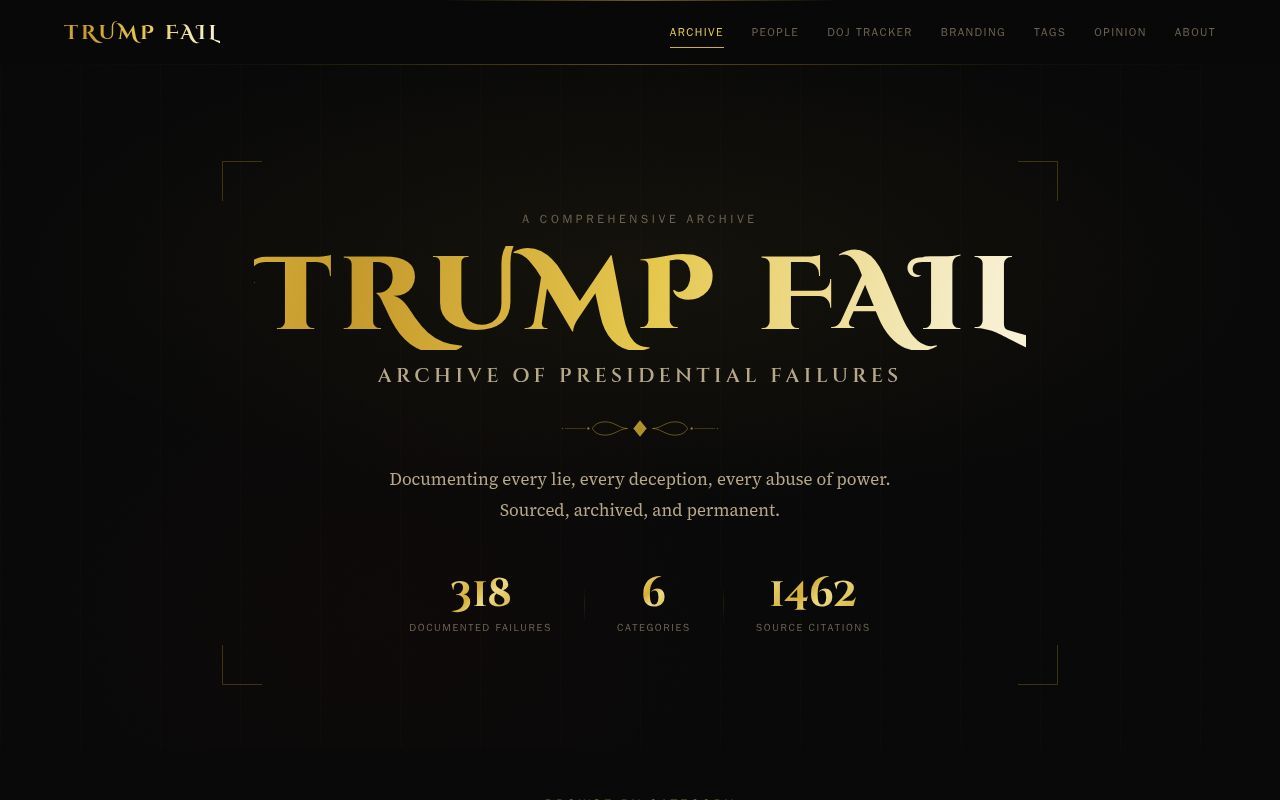 Homepage screenshot of trumpfail.net