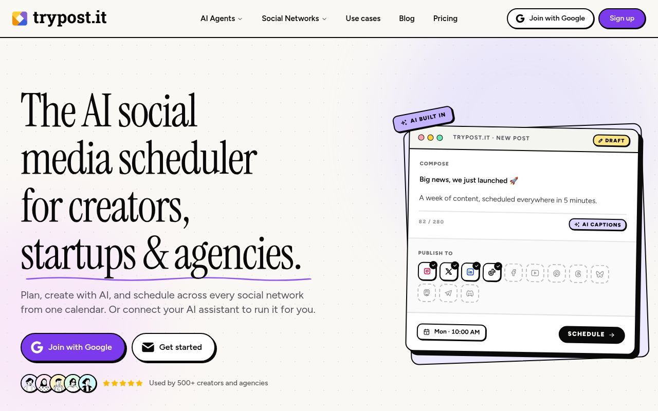 Homepage screenshot of trypost.it