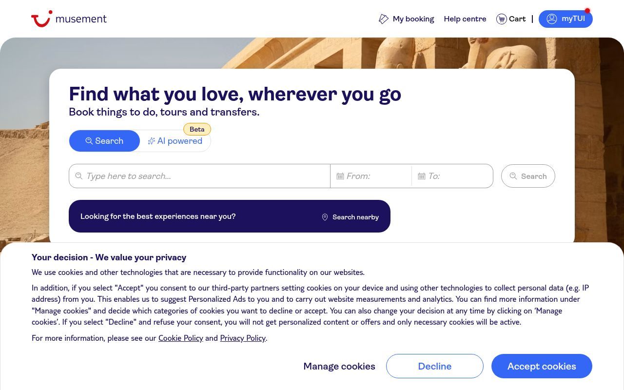 Homepage screenshot of tuimusement.com